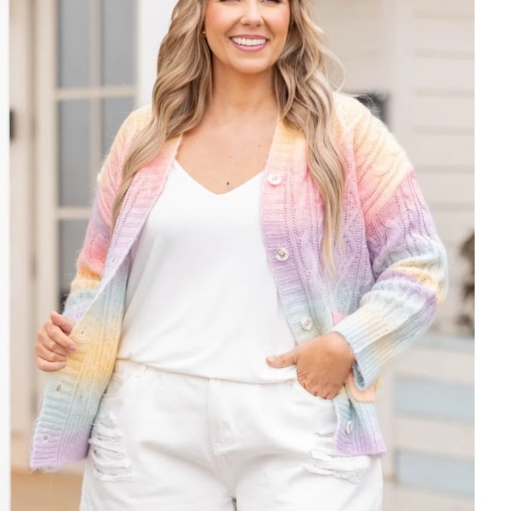 Chic Soul Wool Blend Rainbow Cable Knit Granny Cardigan Sweater 1X